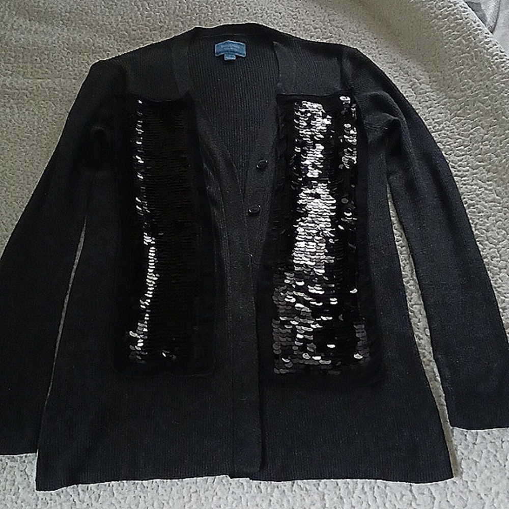 Simply Vera , Vera Wang button down sweater, charcoal with black sequins